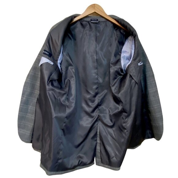 Nautica Mens Blazer 44L Gray Glen Plaid All Season Sportcoat Polyester Blend All - Picture 6 of 12